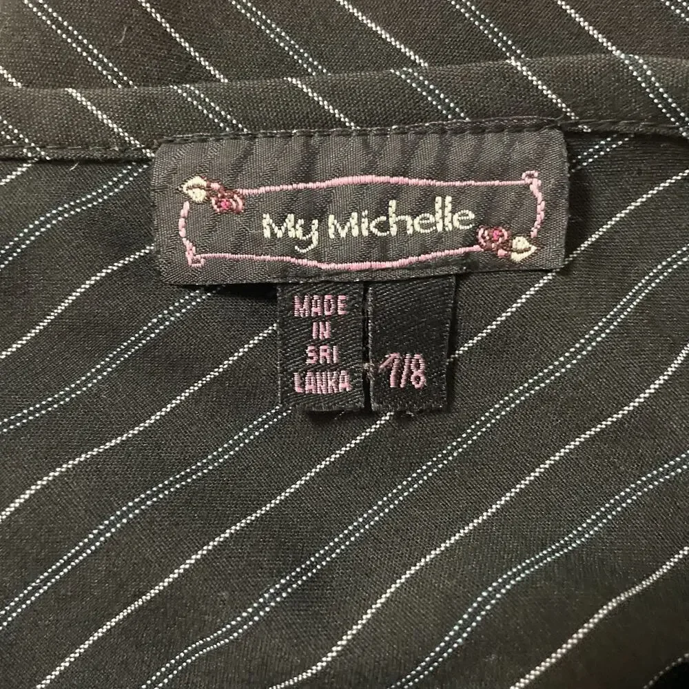 Y2K Mini Skirt Size 8 Black Pinstripe Low Rise A Line Office Siren Geek Chic Vtg